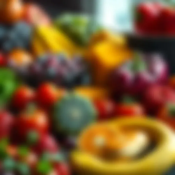 Colorful fruits and vegetables arranged aesthetically